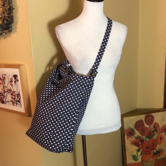 BAGGU Duck Tote Shoulder Crossbody Handle Tote PolkaDot Blue White Classic NEW - Picture 1 of 16